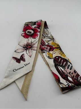 Christian Dior Silk Twilly Floral Butterfly Print